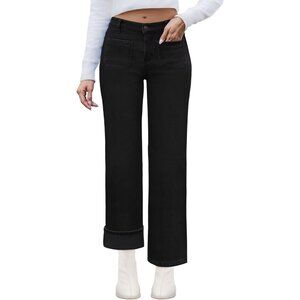 Fleece Lined Jeans Women High Waist Straight Leg Winter Denim Pockets